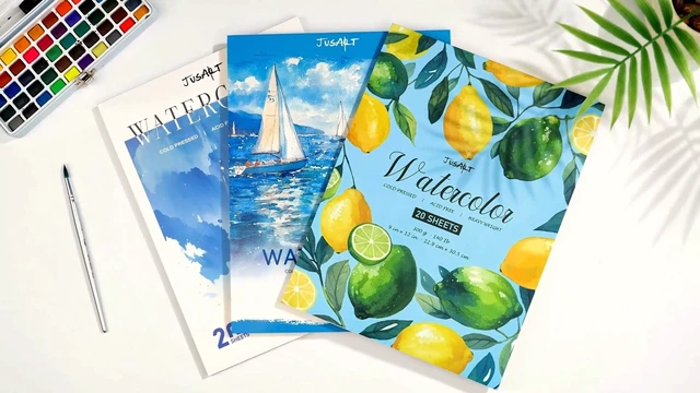 Alt view image 2 of 4 - Jusart Watercolor Paper Pad 9"x12", 300gsm/140lb, Cold Press Water Color Paper, Acid-Free, for Wet & Dry Media, Watercolor, Gouache & Sketching, 20 Sheets, Perfect for Students and Artists