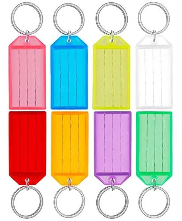 Alt view image 2 of 6 - 10 Pieces Key Tags 2 Inch Plastic Key Chain Tags with Ruled Blank Paper Labels Transparent Covers and Split Rings Sturdy Item Identifiers, 8 Colors