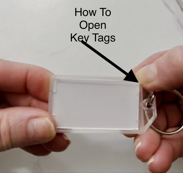 Alt view image 6 of 6 - 10 Pieces Key Tags 2 Inch Plastic Key Chain Tags with Ruled Blank Paper Labels Transparent Covers and Split Rings Sturdy Item Identifiers, 8 Colors
