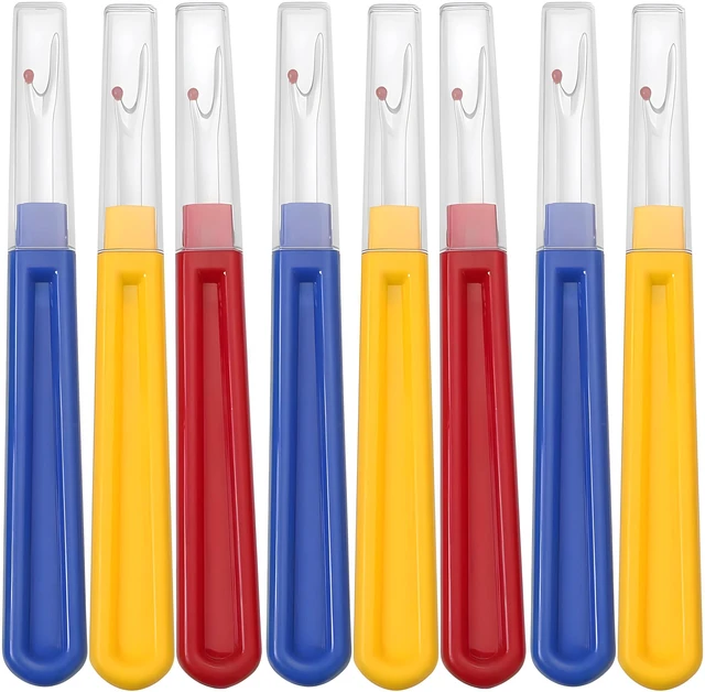 Main image of Seam Ripper Set, 8pcs Stitch Unpicker with Plastic Handles & Covers | Steel blade, plastic handle, 5.6", assorted colors, protective covers, for sewing, crafting, thread removal