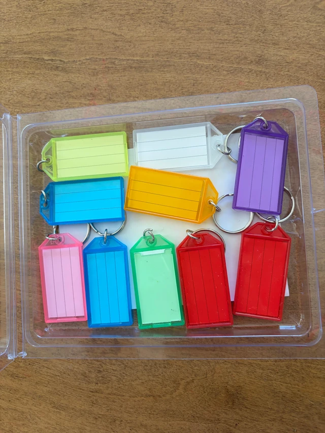 Alt view image 3 of 6 - 10 Pieces Key Tags 2 Inch Plastic Key Chain Tags with Ruled Blank Paper Labels Transparent Covers and Split Rings Sturdy Item Identifiers, 8 Colors