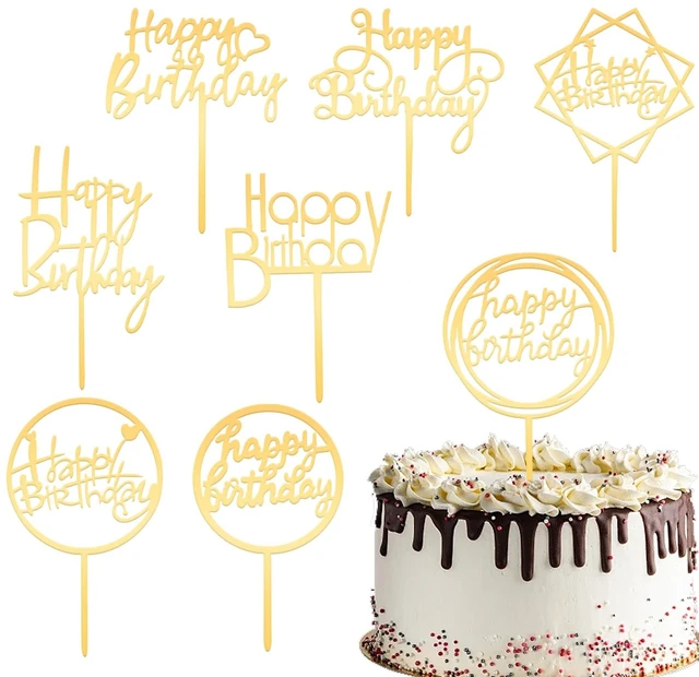 Main image of 8 Packs Glitter Gold Happy Birthday Cake Toppers Acrylic Double-Sided Set