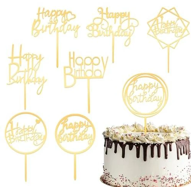 Alt view image 2 of 6 - 8 Packs Glitter Gold Happy Birthday Cake Toppers Acrylic Double-Sided Set