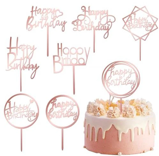 Alt view image 4 of 6 - 8 Packs Glitter Gold Happy Birthday Cake Toppers Acrylic Double-Sided Set