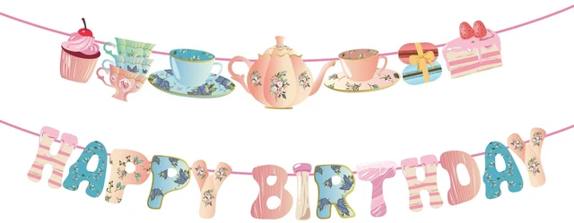 Main image of Tea Happy Birthday Banner,Mad Hatter,Tea Party Supplies,Decorations for Girls,Boys,Kids,Home,Classroom,School,Office,Baby Shower,1st Birthday