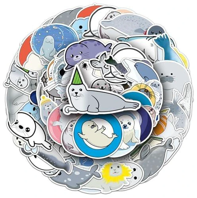 Alt view image 2 of 6 - 50 Pcs Cute Seal Stickers, 1.96-3.15inch Cartoon Marine Pet Decals, Self-Adhesive for Scrapbooking, Kids' Room Decoration, Ocean Theme Setup(Seal)