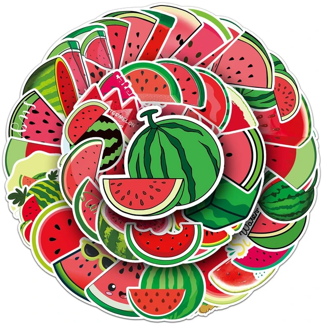 Main image of 50 Pcs Fresh Watermelon Stickers, 1.96-3.15inch Cartoon Fruit Decorative Stickers, Self-Adhesive for Scrapbooking, Kids' Room Decoration, Summer Theme Setup (Watermelon)