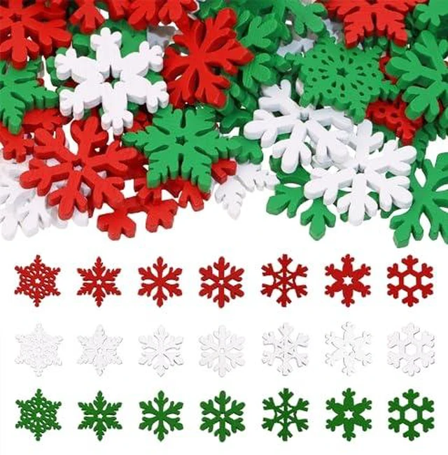 Alt view image 2 of 2 - 80PCS Snowflake Decorations Wood Slices Ornaments Christmas Cutouts Buttons Tags for Xmas Tree Hanging Painting DIY Crafts Projects Gifts Bags Holiday Party School Home Activity,20MM,Mix Color