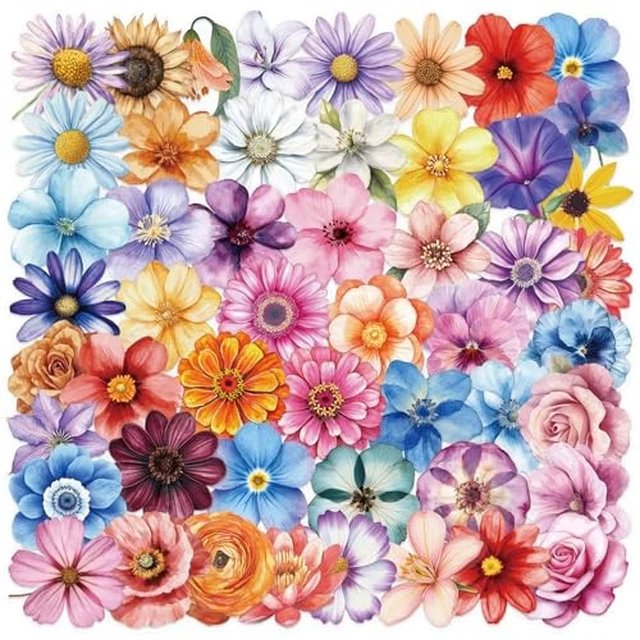 Alt view image 5 of 6 - 50pcs Transparent Yellow Flower Stickers for Scrapbooking Water Bottles Laptop Journaling,Cartoon Floral Sticker for Teens Planners,Cards,Gifts,Crafts,Art Projects,Glass Potion Bottles(Flower-C)