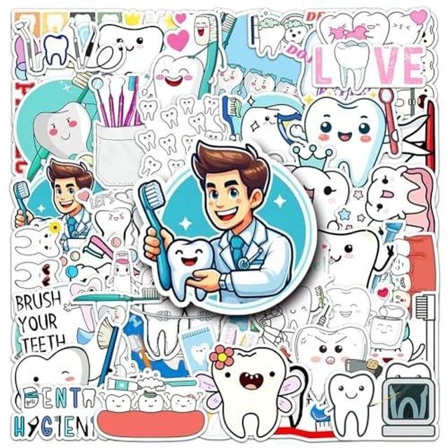Alt view image 2 of 6 - Dental Health Stickers |50Pcs Teeth Protect Waterproof Vinyl Decals