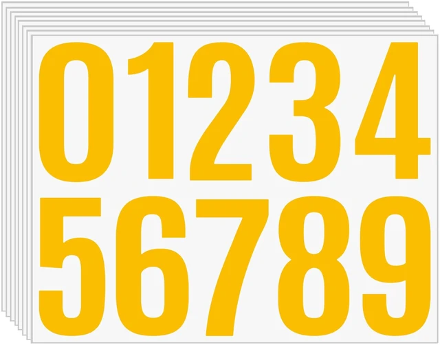 Main image of 8 Sheets 4 Inch Yellow Number Stickers 0-9 Waterproof Vinyl Self Adhesive Numbers for Mailbox Address, Outdoor Signs, House Door Plates, Storage Bins, Classroom Labels, Sorting Projects (Yellow)