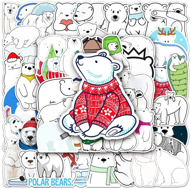 Main image of Funny Polar Bear Stickers for Water Bottles,50 Pcs Cute Christmas Polar Bears Animal Vinyl Laptop Skateboard Phone Stickers,Christmas Party Gift Decals Pack for Kids Girls Teens
