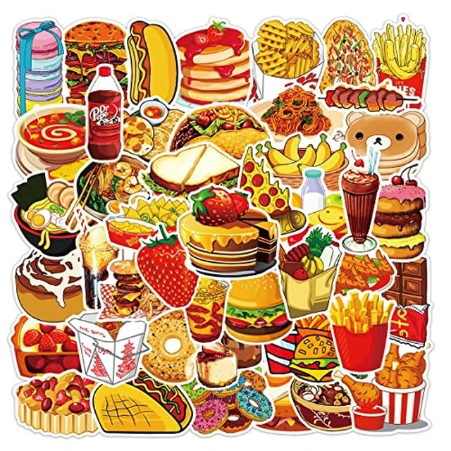 Alt view image 2 of 6 - Food Stickers,50Pcs Cute Fast Food Sticker Chips Hamburger Stickers Yummy Aesthetic Waterproof Deals for Kids Teens Girls Vinyl Sticker for Laptop Hydro Flask Phone Skateboard Luggage
