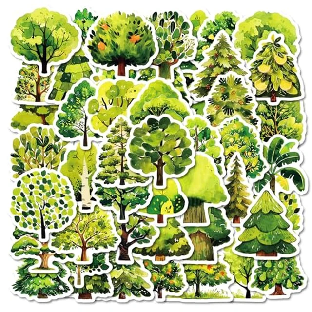 Alt view image 2 of 3 - 50Pcs Forest Stickers, Various Green Trees Stickers for Teens Boy Girls,Laptop Sticker Waterproof Luggage Skateboard Water Bottle Stickers Decal Bicycle Bumper Snowboard