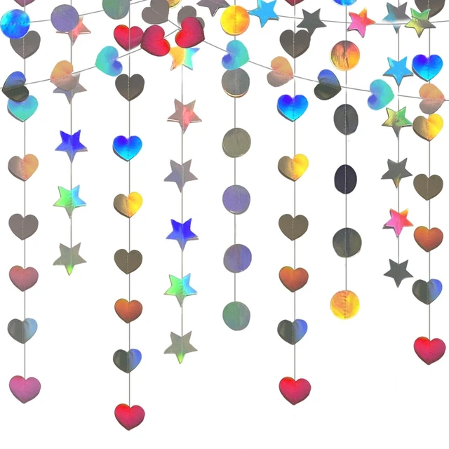 Main image of Iridescent Dot Heart Star Streamers 19.8 Feet Paper Garlands Glitter Disco Garland Hanging Banner for Birthday Homecoming Classroom Mothers Day Wedding Engagement Birthday Party Supplies