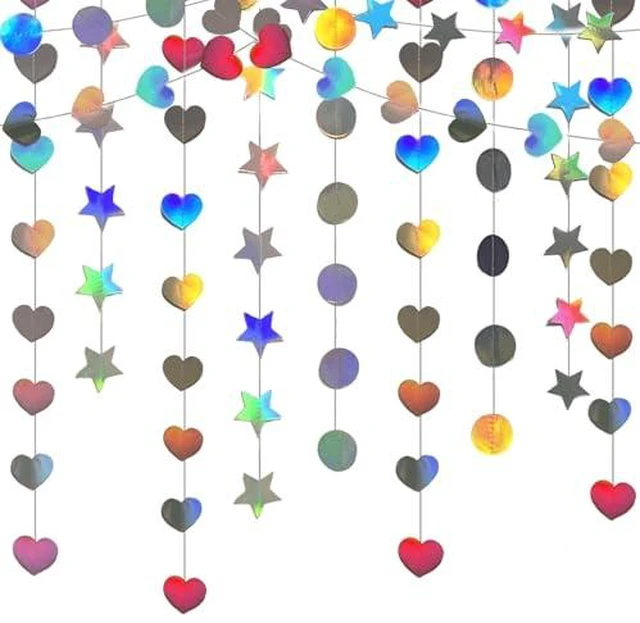 Alt view image 2 of 4 - Iridescent Dot Heart Star Streamers 19.8 Feet Paper Garlands Glitter Disco Garland Hanging Banner for Birthday Homecoming Classroom Mothers Day Wedding Engagement Birthday Party Supplies