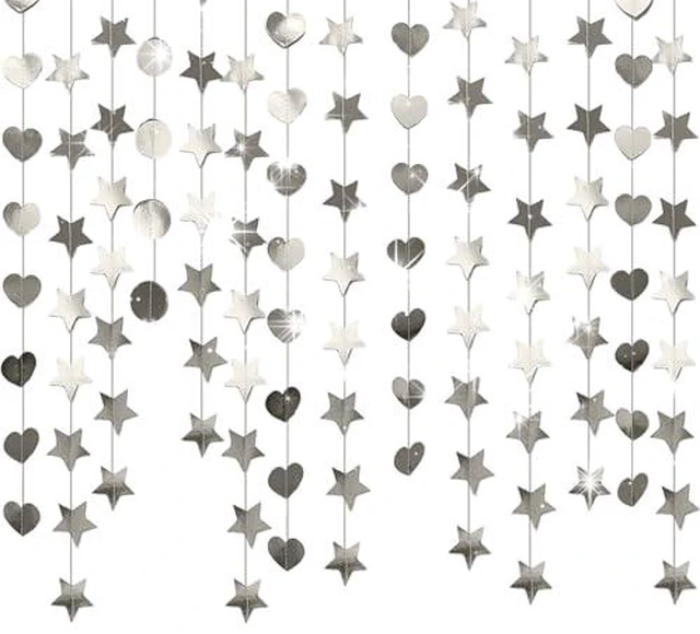 Alt view image 4 of 4 - Iridescent Dot Heart Star Streamers 19.8 Feet Paper Garlands Glitter Disco Garland Hanging Banner for Birthday Homecoming Classroom Mothers Day Wedding Engagement Birthday Party Supplies
