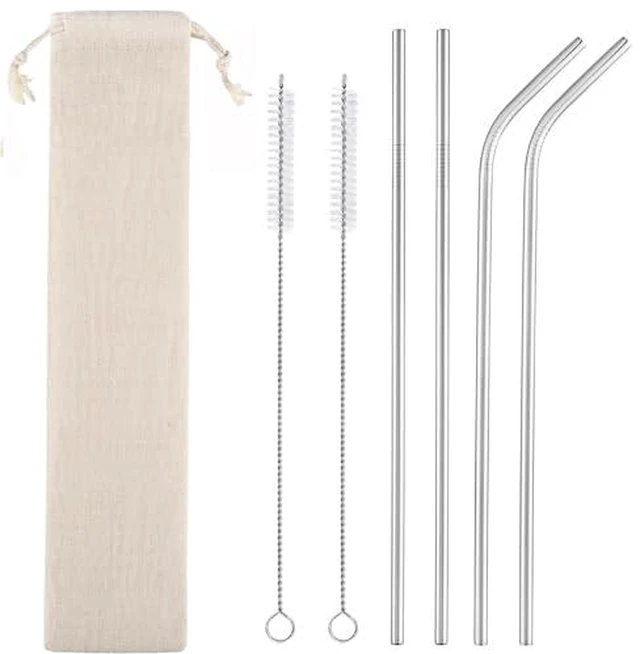 Alt view image 2 of 6 - of 4 Reusable Metal Straws, 10.5'' Long Stainless Steel Straw with Cleaning Brushes and Case, Drinking for 30 oz and 20 oz Tumblers.
