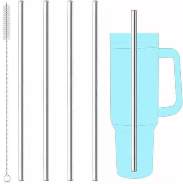 Alt view image 3 of 6 - of 4 Reusable Metal Straws, 10.5'' Long Stainless Steel Straw with Cleaning Brushes and Case, Drinking for 30 oz and 20 oz Tumblers.