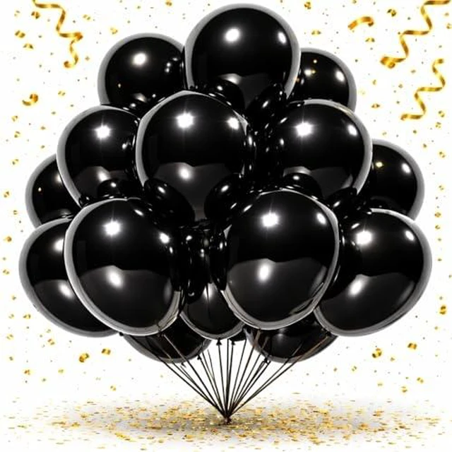 Alt view image 2 of 6 - Black Balloons 100 Pack, 12 Inch Round Latex Party Balloons, Black Balloon Helium, Black Themed Graduation Halloween Birthday New Years Backdrop Prom Party Decorations