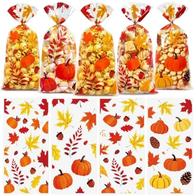 Alt view image 12 of 12 - 50PCS Thanksgiving Treat Bags with 60 Twist Ties Fall Cellophane Gift Bags for Cookies, Candy, Snacks, and Party Favors Pumpkin, Turkey & Maple Leaf Thanksgiving Goodie Bags for Kids