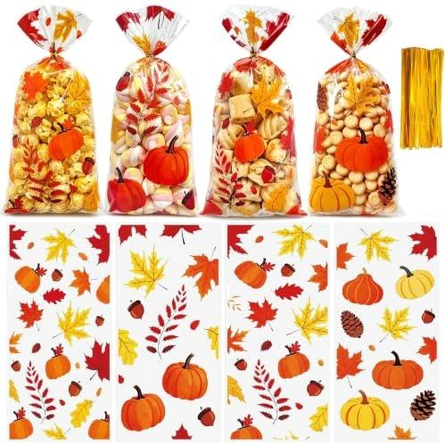 Alt view image 11 of 12 - 50PCS Thanksgiving Treat Bags with 60 Twist Ties Fall Cellophane Gift Bags for Cookies, Candy, Snacks, and Party Favors Pumpkin, Turkey & Maple Leaf Thanksgiving Goodie Bags for Kids