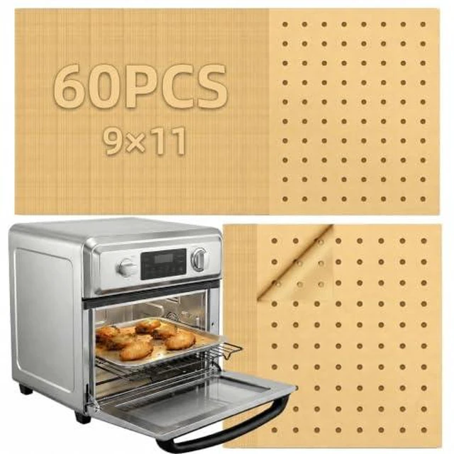 Alt view image 3 of 3 - Air Fryer Liners Disposable, 60Pcs Parchment Paper Sheets for Air Fryer, Oven, Toasters, 9x11 Inch rectangle Non-Stick Air Fryer Liner, Unbleached Oven Liners for Bottom of Oven