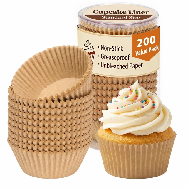 Alt view image 3 of 4 - 200 Premium Cupcake & Muffin Liners Unbleached Parchment Paper, Greaseproof & Non-Stick Baking Cups for Muffins, Cupcakes, and Party Treats