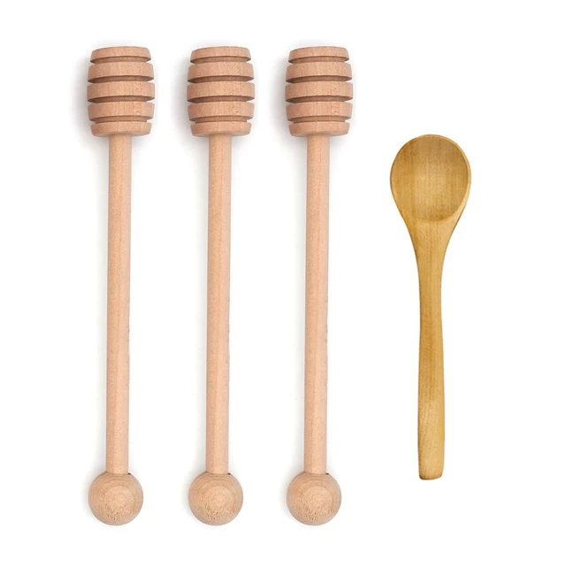 Alt view image 4 of 6 - 4PCS 6 inch Honey Dipper Sticks Honey Spoon, Wooden Honey Mixing Stirrer Honey Comb Stick, Honey Wand for Honey Jar Dispense Drizzle Honey Wedding Party