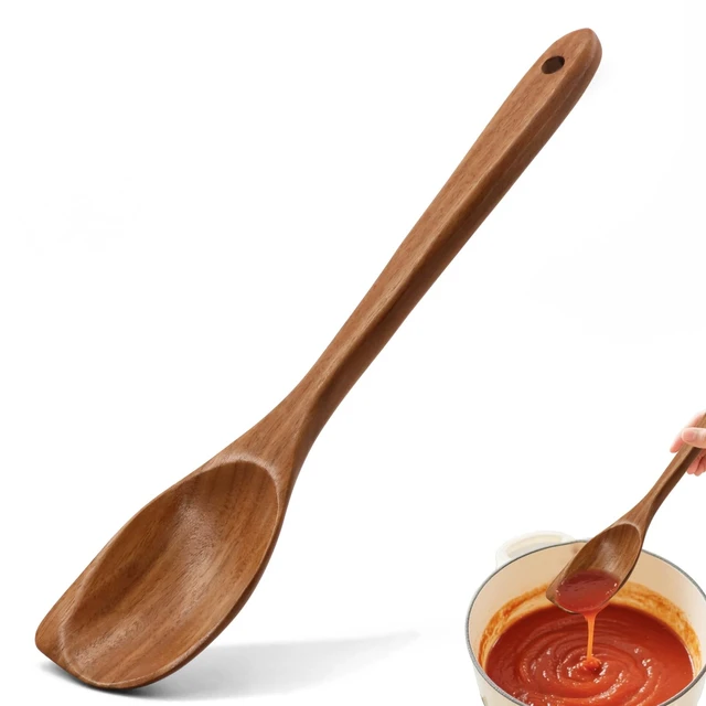 Alt view image 2 of 2 - Natural teak spoons and spatulas heat-resistant, non-scratching, and ideal for non-stick cookware. The large cooking spoon offers a comfortable grip, effortlessly handling stirring and serving tasks.
