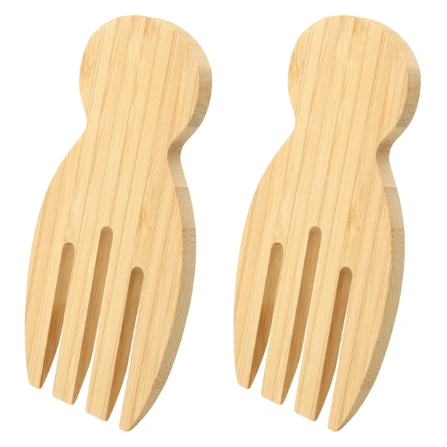 Alt view image 3 of 4 - Bamboo Salad Tossers Set of 2, Natural Wooden Salad Servers with Thumb Hook, Ergonomic Serving Utensils for Mixing and Serving, Ideal Kitchen Gift Idea