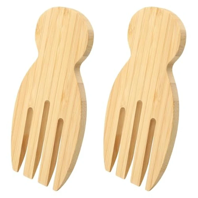 Alt view image 4 of 4 - Bamboo Salad Tossers Set of 2, Natural Wooden Salad Servers with Thumb Hook, Ergonomic Serving Utensils for Mixing and Serving, Ideal Kitchen Gift Idea