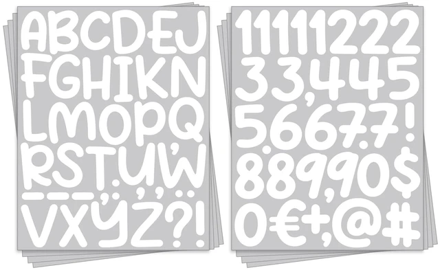 Main image of 600 PCS 16 Sheets 2 Inch White Cartoon Alphabet Number Stickers, Vinyl Self-Adhesive Waterproof Letter Stickers for Indoor Outdoor Mailbox, Poster & DIY Crafts