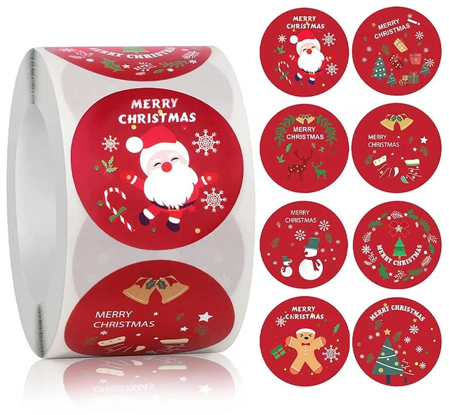 Main image of 500PCS Christmas Stickers Roll 1.5 in Envelope Seals Round Paper Merry Chirstmas Sticker Large, Red