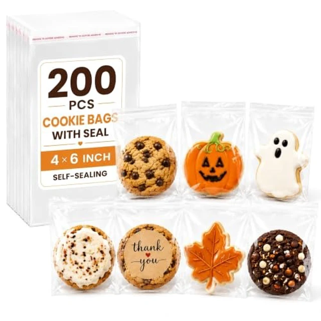 Alt view image 2 of 3 - Bonison Cookie Bags with Seal, 200 PCS 4 x 6 Inch Clear Self Sealing Cellophane Treat Bags for Homemade Cookies, Candy, Bakery Packaging, Party Favors and Gifts