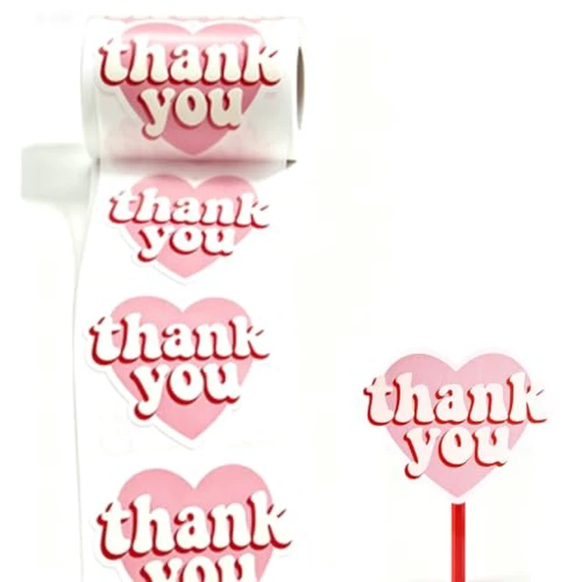 Alt view image 2 of 2 - 2.4 Inch Pink Large Heart Thank You Stickers, Self Adhesive Aesthetic Personalized Sealing Labels for Envelope, Gift Packaging, Wedding Birthday Party Favors