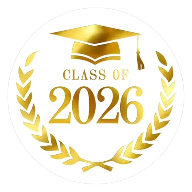 Alt view image 2 of 2 - Anwyll Graduation Stickers 2026 - Gold White Class of 2026 Stickers 120Pcs 1.6'' Graduation Envelope Seal Label Sticker Self Adhesive Congrats Grad Cap Hat Sticker for Senior College Grad Part