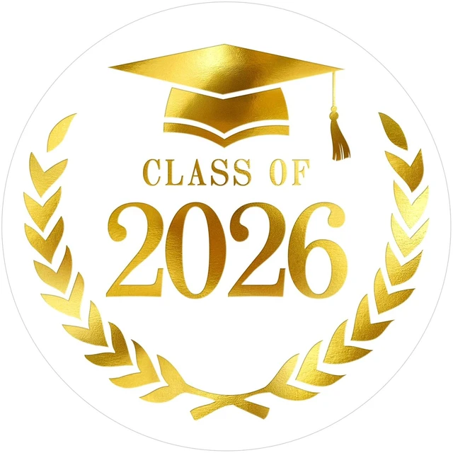 Main image of Anwyll Graduation Stickers 2026 - Gold White Class of 2026 Stickers 120Pcs 1.6'' Graduation Envelope Seal Label Sticker Self Adhesive Congrats Grad Cap Hat Sticker for Senior College Grad Part