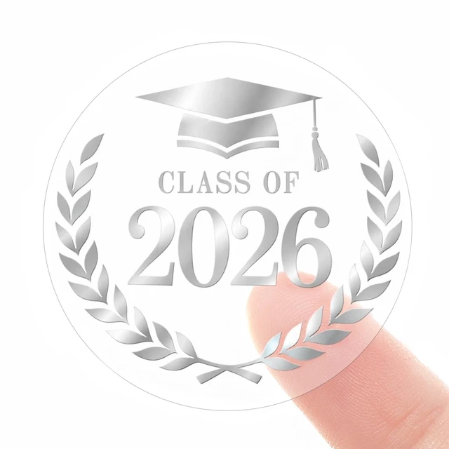 Main image of Anwyll Graduation Stickers 2026 - Silver Clear Class of 2026 Stickers 120Pcs 1.6'' Graduation Envelope Seal Label Sticker Self Adhesive Congrat Grad Cap Hat Sticker for Senior College Grad Party Favor