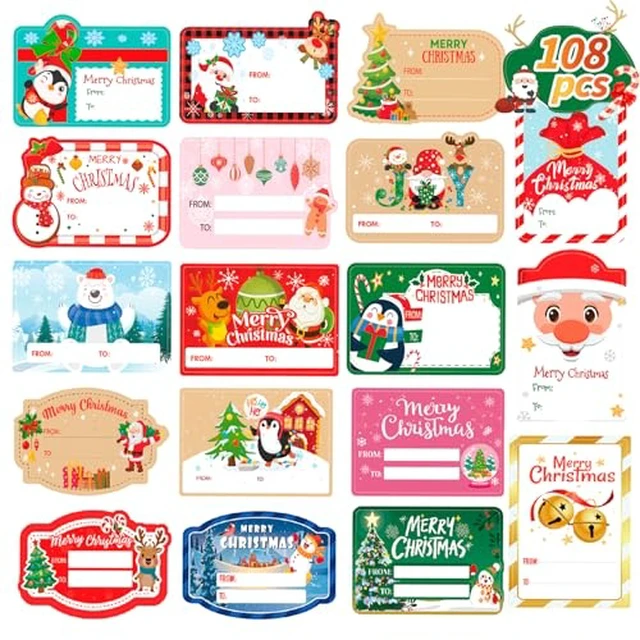 Alt view image 2 of 2 - HOWAF Christmas Gift Tag Stickers, Christmas Presents Stickers, Santa Claus Sticker Self-Adhesive Name Stickers Xmas Gift Tags Xmas Name Tag for Present Cards Envelope, 12 Sheets