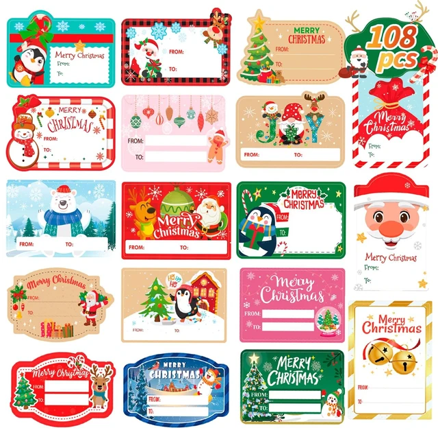 Main image of HOWAF Christmas Gift Tag Stickers, Christmas Presents Stickers, Santa Claus Sticker Self-Adhesive Name Stickers Xmas Gift Tags Xmas Name Tag for Present Cards Envelope, 12 Sheets