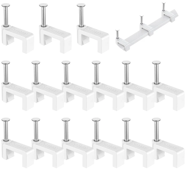 Main image of AOPOCKAN TECH Cable Clips White 100 Pieces Ethernet Cable Clips with Steel Nails 8mm Cord Holder for Cat8 Cat7 Cat6 Flat Ethernet Cable - 0.32 inch
