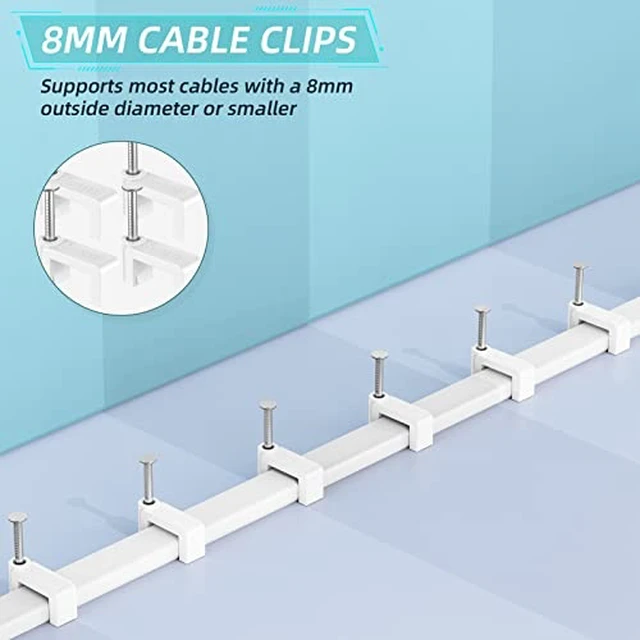 Alt view image 3 of 5 - AOPOCKAN TECH Cable Clips White 100 Pieces Ethernet Cable Clips with Steel Nails 8mm Cord Holder for Cat8 Cat7 Cat6 Flat Ethernet Cable - 0.32 inch