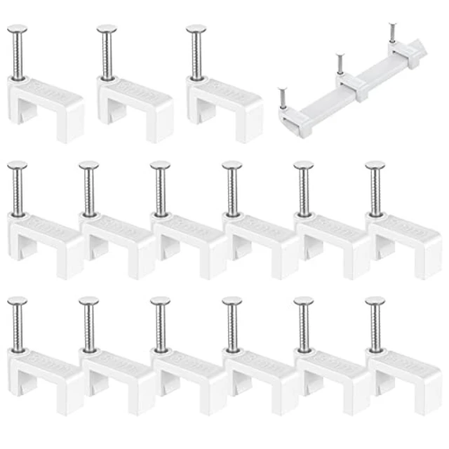 Alt view image 2 of 5 - AOPOCKAN TECH Cable Clips White 100 Pieces Ethernet Cable Clips with Steel Nails 8mm Cord Holder for Cat8 Cat7 Cat6 Flat Ethernet Cable - 0.32 inch