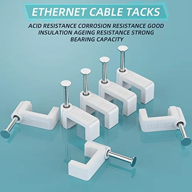 Alt view image 4 of 5 - AOPOCKAN TECH Cable Clips White 100 Pieces Ethernet Cable Clips with Steel Nails 8mm Cord Holder for Cat8 Cat7 Cat6 Flat Ethernet Cable - 0.32 inch