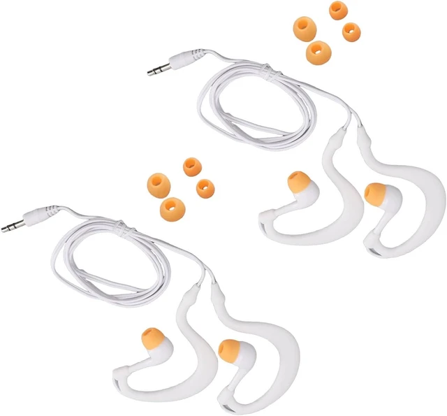 Alt view image 7 of 7 - Gugxiom 2 Pack IP68 Swimming Earphones, 3.5mm Short Cord Sport Headphones with Secure Hooks, Wired Buds for Running Surfing, Replacement Tips for MP3 Player