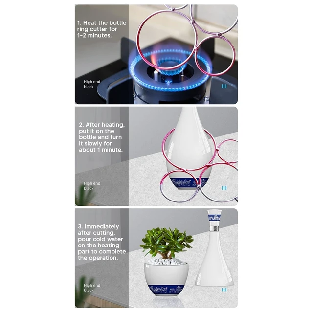 Alt view image 7 of 7 - Glass Bottle Cutter, Stainless Steel 4 Rings Cutter Round Bottle Heating Cutting Tool, 5cm/6.5cm/8.5cm/10cm Circular, for Glass Ceramic Bottles