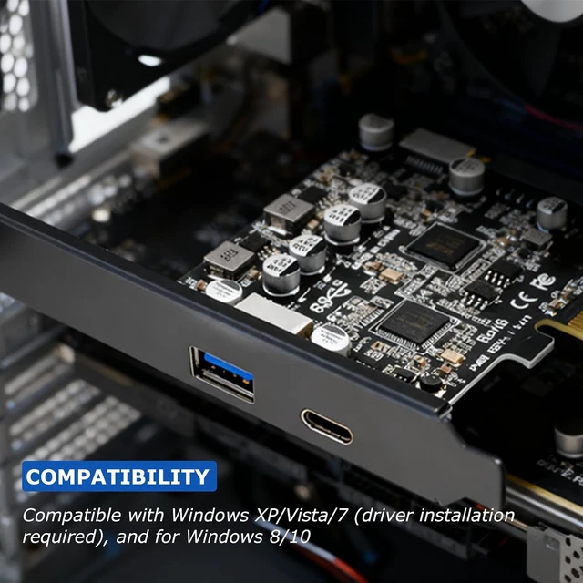 Alt view image 3 of 7 - Gugxiom PCIe 3.0 to USB 3.2 Expansion Card 10Gbps for XP 7 8 10