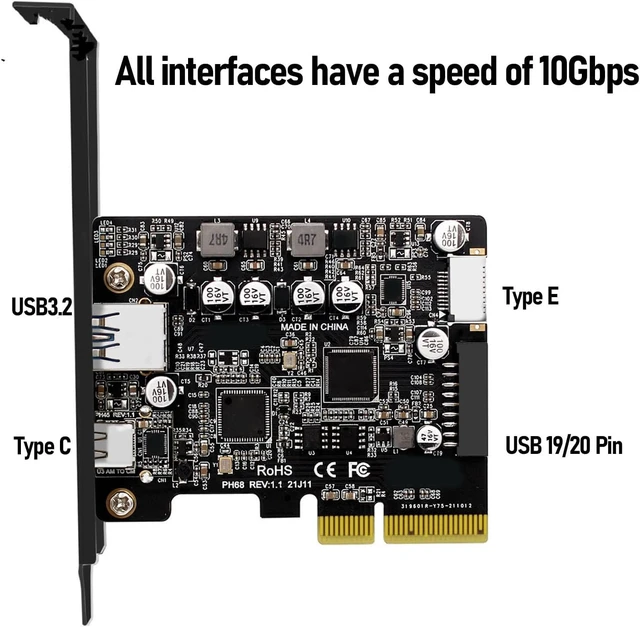 Alt view image 5 of 7 - Gugxiom PCIe 3.0 to USB 3.2 Expansion Card 10Gbps for XP 7 8 10