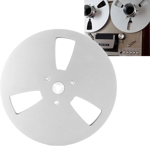 Alt view image 2 of 6 - 1/4 7 Inch Metal Reel Nab Hinged Box, Universal 1/4 Studio Mastering Empty Tape Takeup Reel with 3 Hole Wind Holes (Silver)